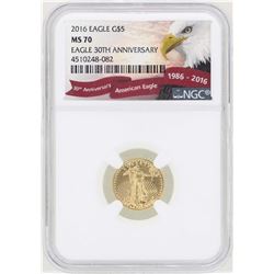 2016 $5 American Gold Eagle Coin NGC MS70 30th Anniversary
