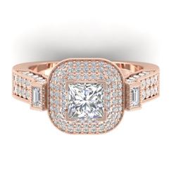2.85 CTW Princess VS/SI Diamond Art Deco Micro Halo Ring 14K Rose Gold - REF-555N5A - 30445