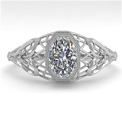 0.50 CTW VS/SI Oval Diamond Solitaire Engagement Ring Deco Size 7 18K White Gold - REF-104N7A - 3602