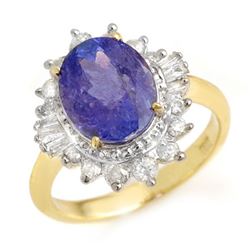 3.75 CTW Tanzanite & Diamond Ring 14K Yellow Gold - REF-110H4M - 13868