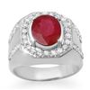 Image 2 : 4.75 CTW Ruby & Diamond Men's Ring 10K White Gold - REF-118X2R - 14500