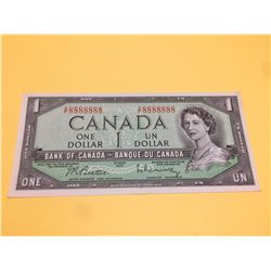 1954 BANK OF CANADA ONE DIGIT SOLID NUMBERS-RADAR NOTE RARE A/F 8888888 BC-40b