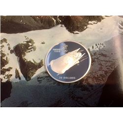 1987 Canada 20$ Calgary Sterling Coin-Bobsleigh with-letterring