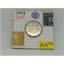 1947 Dot Canada George VI 5 Cents Variety