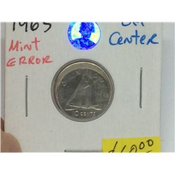 1965 Canada Silver Dime with Off Center Variety-Mint Error