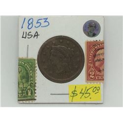 1853 USA  Breaded Hair Liberty Head
