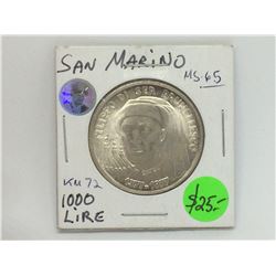 1977-1377 SanMarino 1000 Lire, 60th Anniversary Birth of Brunelleschi, .835% Silver