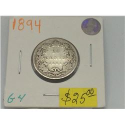 1894 Canada Silver 25 cents Victoria