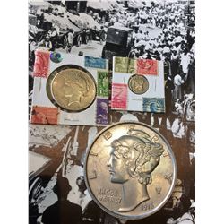 USA 1922 Silver Peace Dollar & 1945 Silver Mercury Dime with a 1916 metal dime