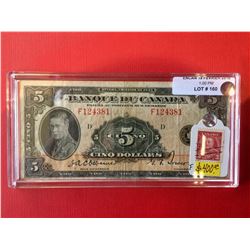 1935 Bank of Canada 5 Dollars French Note, F124381