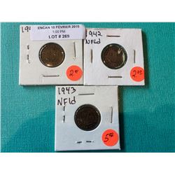 1941-1942-1943 Newfoundland  1 cent trio