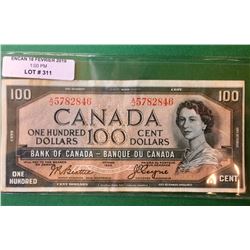 1954 Bank of  Canada 100$ Note. Beattie-Coyne A/J5782846
