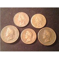 Estate Sale: FRA#010 - Lot of 5 Different coins. Charles X & Louis-Philippe Ier pour les Colonies Ma