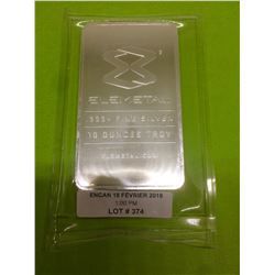 10 Ounces Troy Silver Bar- ELEMETAL ,999 Fine Silver