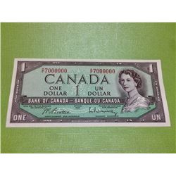 Modified 1954 Bank of Canada -MILLION Numbered Note, D/F 7000000, BEATTIE RASMINSKY