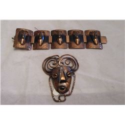 Vintage Designer Rebajes Copper Jewlery Set Bracelet and Brooch
