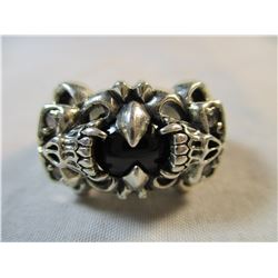 Mens Sterling Silver Skull Ring with Star Sapphire