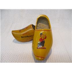 Vintage Pair Hineken Holland Beer Advertising Wooden Clogs
