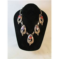 Vintage Zuni Inlay and Sterling Silver Eagle Necklace