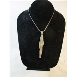 Navajo Sterling Silver and Tuquoise Feather Necklace MKIRK