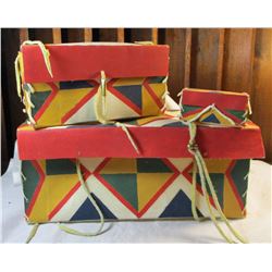 Three Piece Nesting Parfleche Native American Boxes