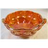 Image 2 : Vintage Orange Marigold Carnival Glass Rose Pattern Bowl With Handles