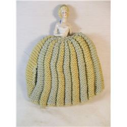 Vintage Porcelain Dish Cloth Girl Topper with Skirt #1443