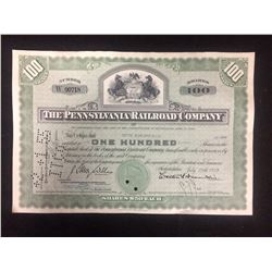 1953 THE PENNSYLVANIA RAILROAD COMPANY STOCK CERTIFICATE (100 SHARES)