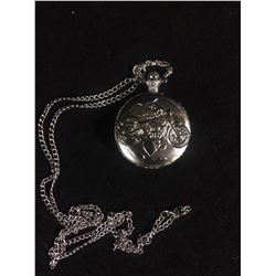 Vintage Silver Motorcycle Quartz Pocket Watch Pendant Necklace