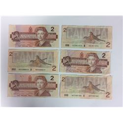1986 TWO DOLLAR CANADIAN BANK NOTES LOT