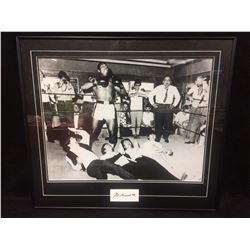 MUHAMMAD ALI AUTOGRAPHED INDEX CARD W/ BEATLES LAYING DOWN IN RING 24" X 22" FRAMED DISPLAY W COA