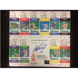 LIMITED EDITION DAN MARINO AUTOGRAPHED 1987 MIAMI DOLPHINS SEASON TICKET IDENTIFICATION