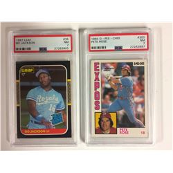 1987 LEAF #35 BO JACKSON (NM 7) & 1984 OPC #300 PETE ROSE (NM 7) PSA