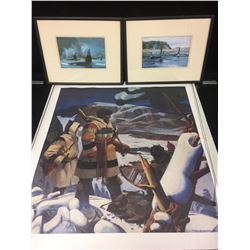 NATIVE ART POSTER W/ 2 WALL ART 16" X 12" FRAMED PHOTOS