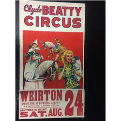 1945 WISCONSIN CIRCUS MUSEUM CIRCUS POSTER (CLYDE BEATTY CIRCUS)