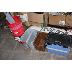 LOT OF RED BUCKETS AND CONTAINERS