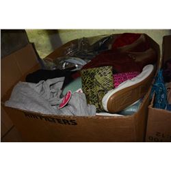 BOX OF WOMENS CLOTHES AND SHOES