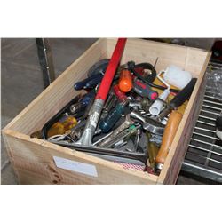 WOOD CRATE OF TOOLS