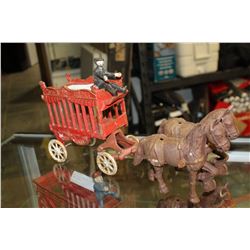 VINTAGE CAST IRON HORSE DRAWN CIRCUS CARRIAGE