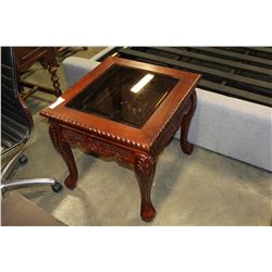 NEW GLASSTOP CARVED SIDE TABLE