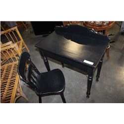 BLACK PAINTED DESK AND CHAIR