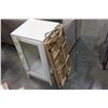 Image 1 : WOOD FOLDING SHELF AND WHITE GLASS DOOR CABINET