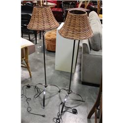 PAIR OF 50 INCH METAL BASE FLOOR LAMPS WITH ADJUSTABLE RATTAN SHADE