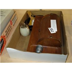 SMALL ROLL TOP DESK BOX LIGHT PIPE AND ANTIQUE ASHTRAY