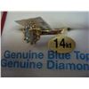 Image 2 : 14KT YELLOW GOLD GENUINE BLUE TOPAZ AND DIAMOND PRINCESS RING RETAIL $1500.00