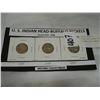 Image 1 : CARD OF THREE US INDIAN HEAD BUFFALO NICKELS