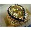 Image 2 : STERLING SILVER GOLD PLATED GENUINE LEMON QUARTZ AND BLACK SPINEL COCKTAIL RING WITH APPRAISEL $1000