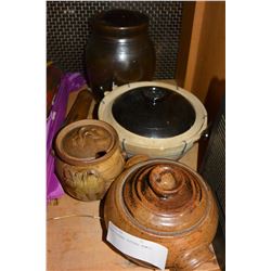 FOUR COVERED POTTERY BOWLS