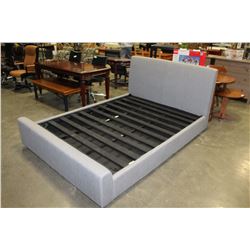 AS NEW QUEENSIZE GREY MODERN PLATFORM BEDFRAME WITH HYDARAULIC LIFT FOR UNDER STORAGE RETAIL $1899