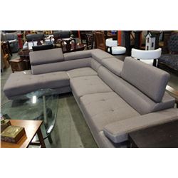 AS NEW MODERN 2 PIECE SECTIONAL SOFA WITH ADJUSTABLE HEAD AND ARM RESTS